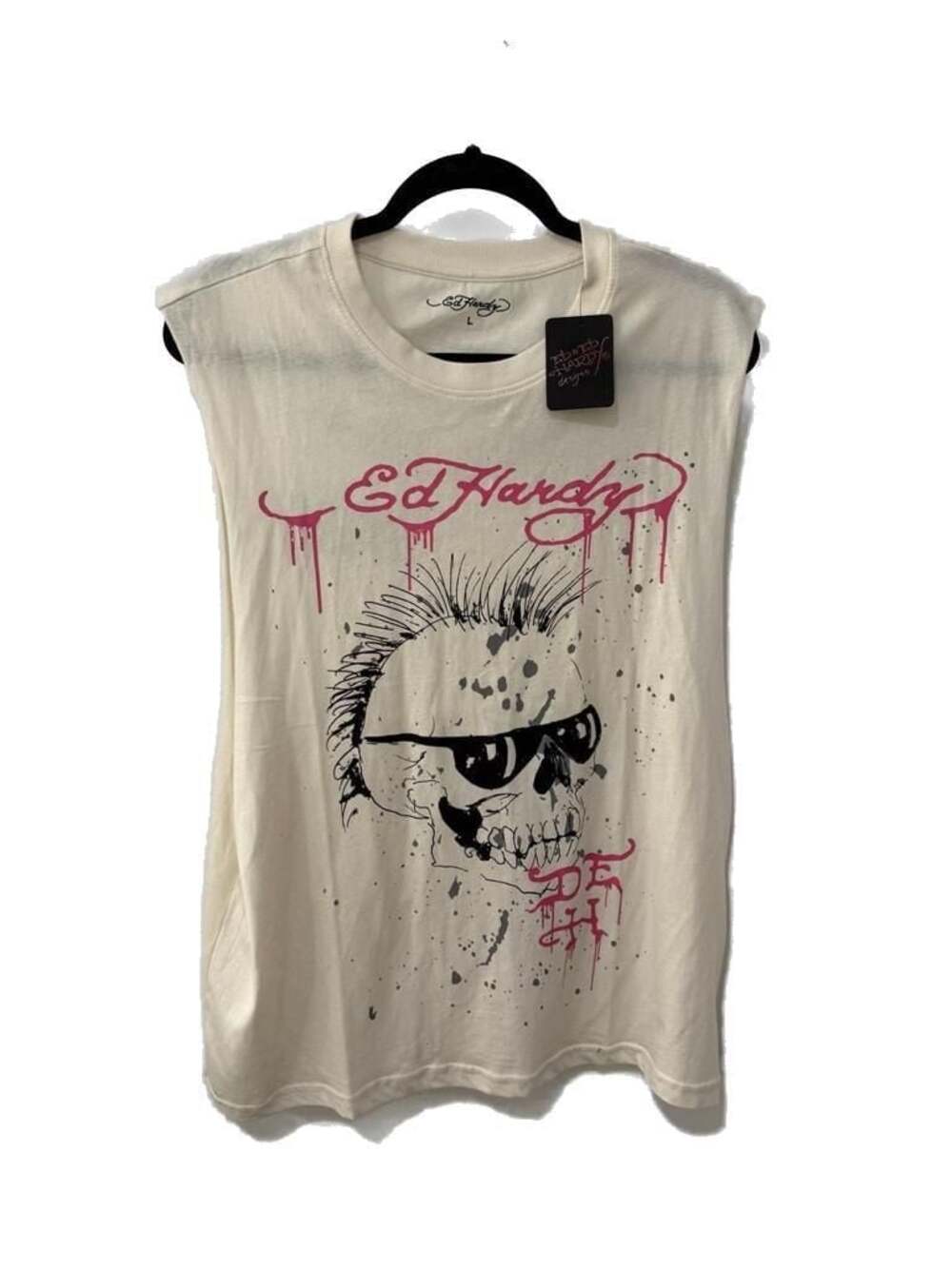 Ed Hardy NWT Punks Not Dead Skull Muscle Tank Top White Size Large